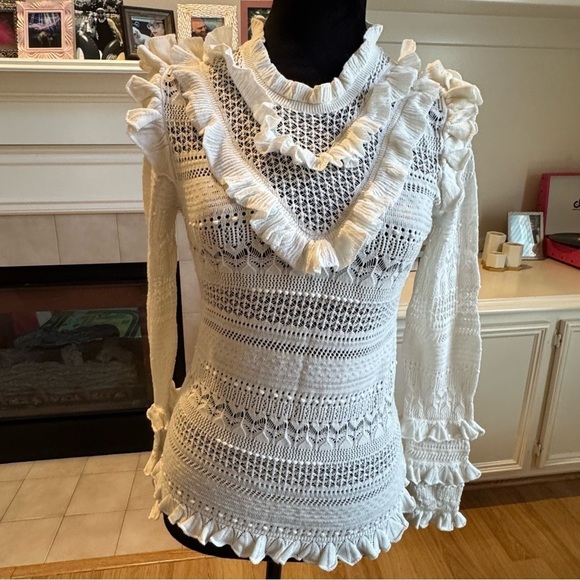ULLA JOHNSON White Austen Crochet-Knit Cotton-Blend Sweater Size Small VGUC - Picture 6 of 10